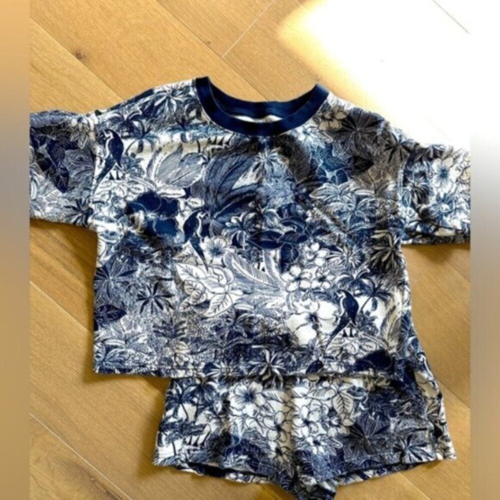Old Navy Tropical Print 2 Piece Short Set Navy White Small Cotton